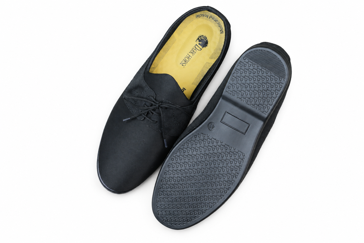BLACK LACE-UP COMFORTABLE, STYLISH AND MEDICATED SHOES RUBBER SOLE A1701
