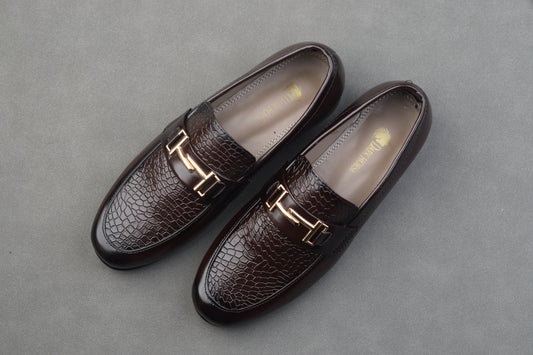 BROWN STAMPED AND PLAIN LOAFERS