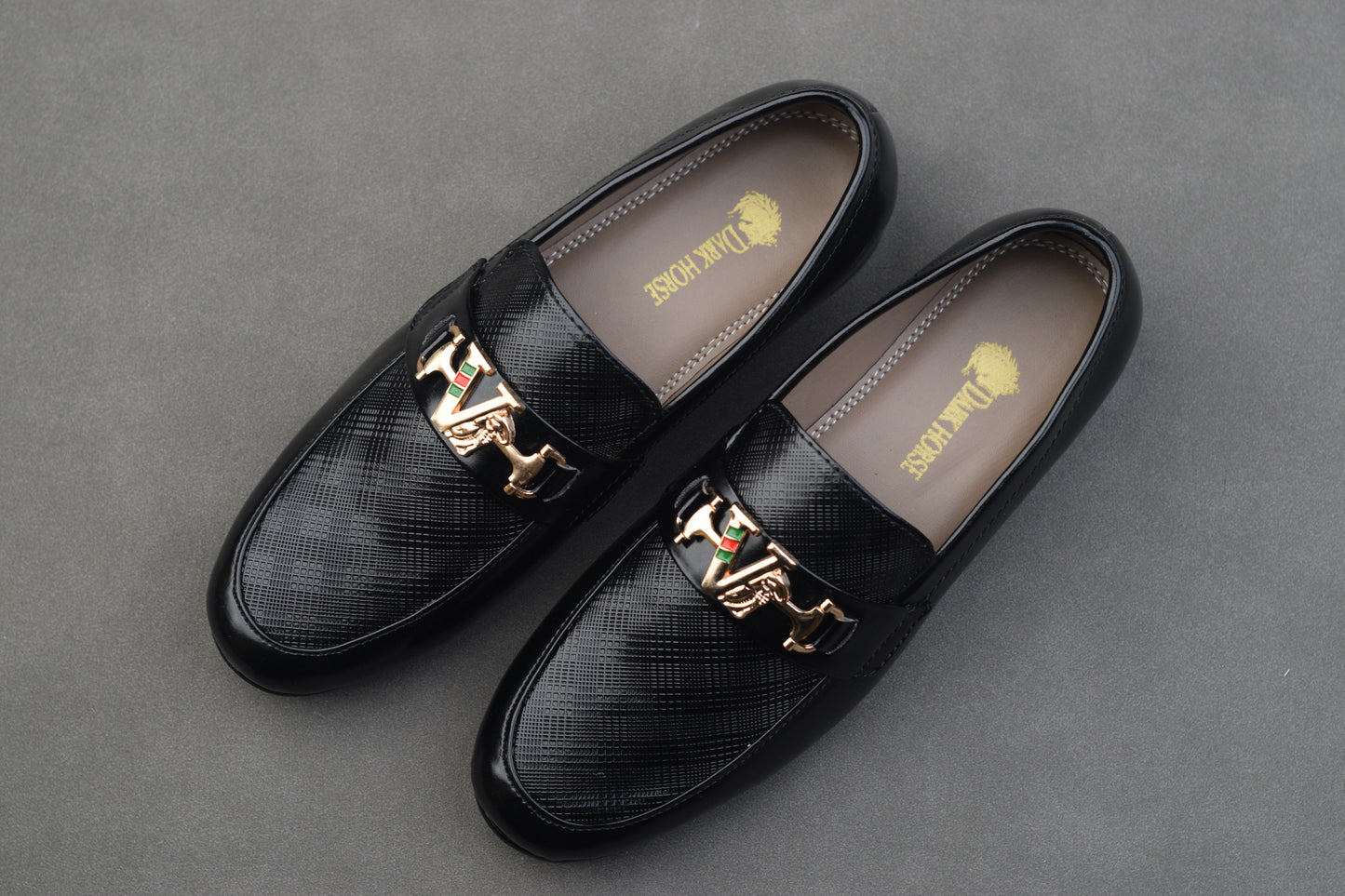 BLACK V CHAIN AND STAMPED LOAFERS