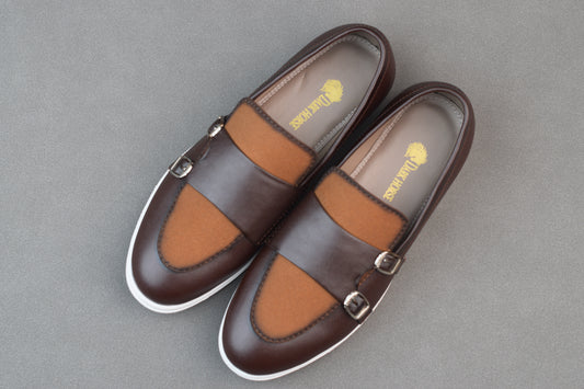 MONK DOUBLE COLOUR WHITE SOLE MOCCASINS