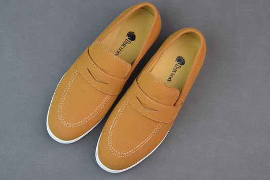 MASTARD SUEDE WHITE SOLE MOCASSION