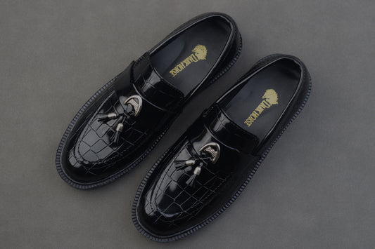 BLACK SHINY BLACK SOLE CHUNKY SHOES